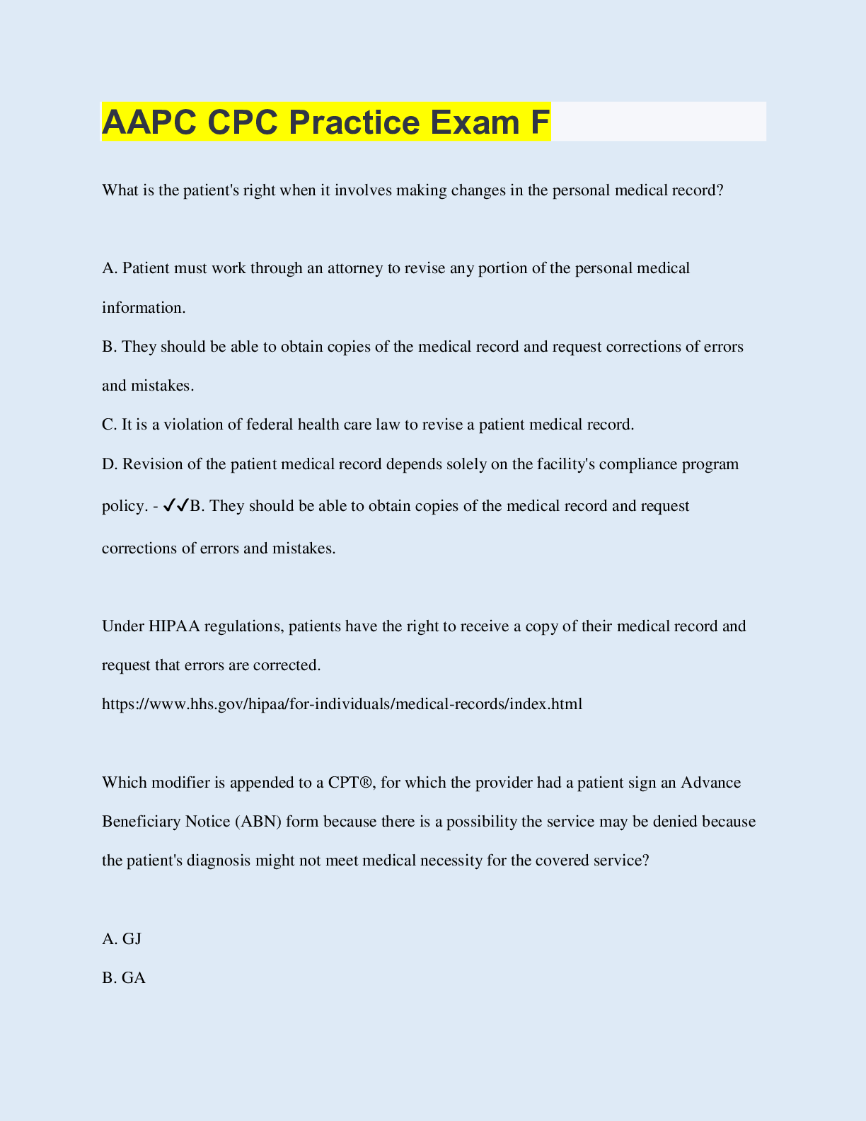 Preview of AAPC CPC Practice Exam F